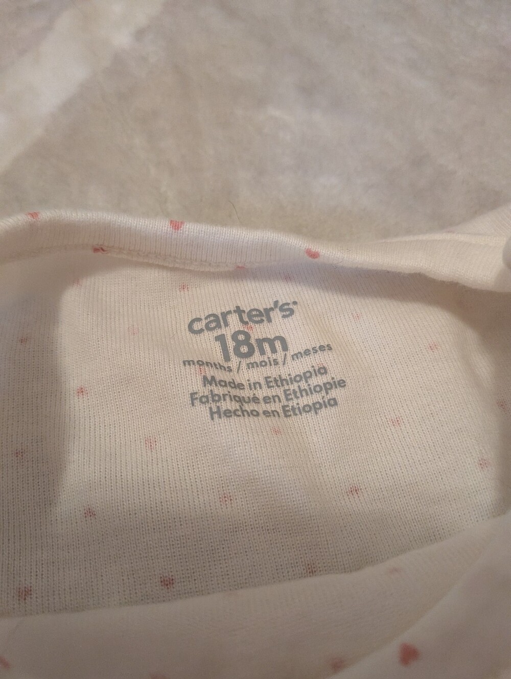 18 Month Oshkosh Denim Pink Eyelet Dress + Floral Romper, White Polka Dot Onesie - Picture 3 of 4
